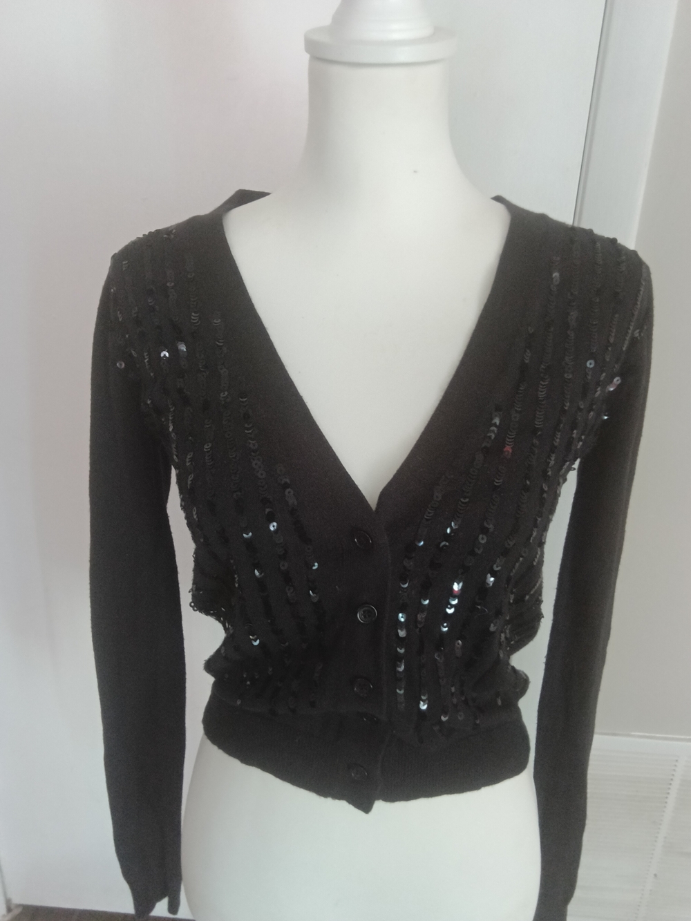 Black Sequin-Embellished V-Neck Tank Cardigan